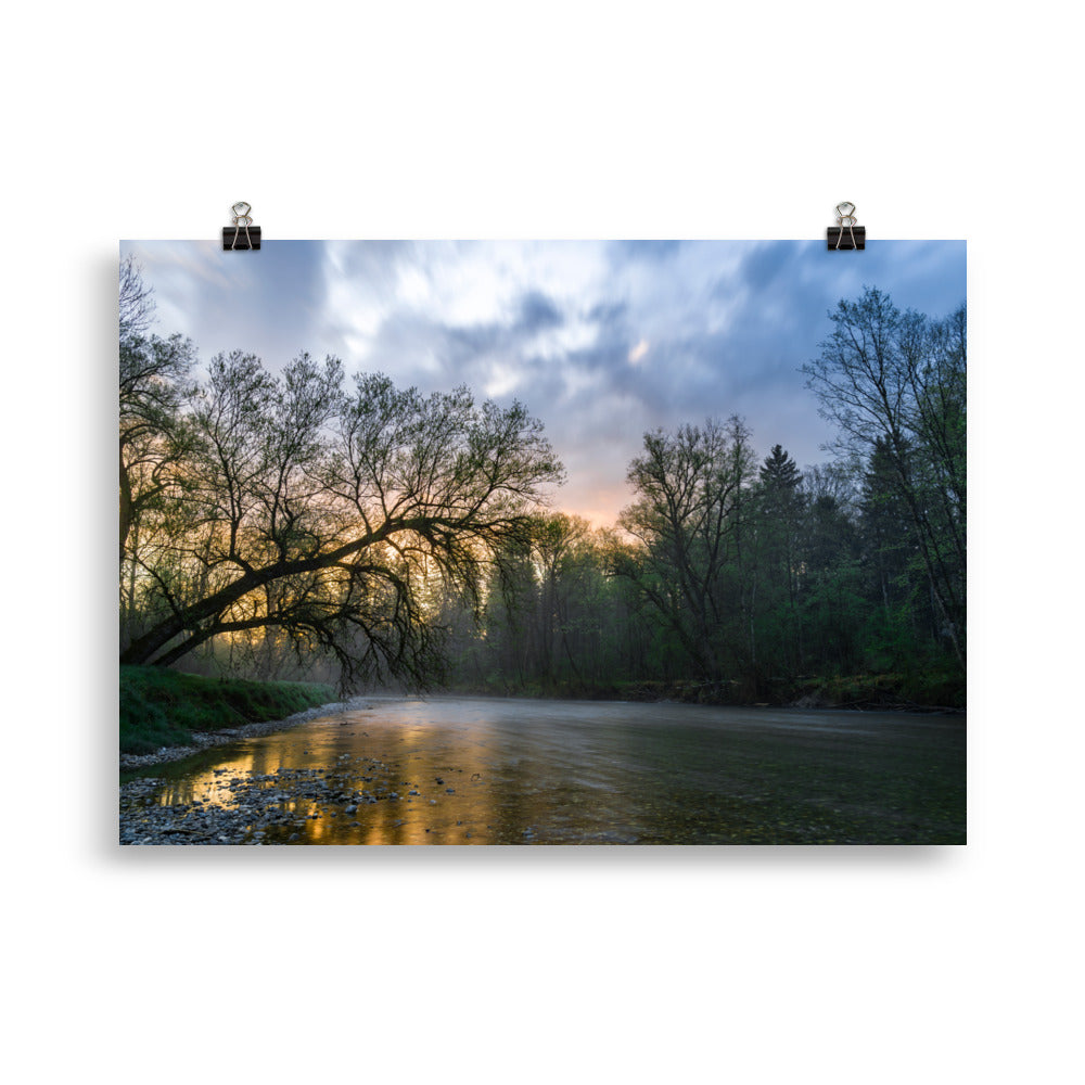 Ammer bei Sonnenaufgang Peissenberg - Poster